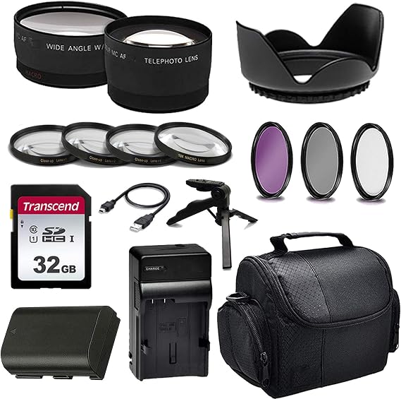 16pc-Accessory Kit for Canon EOS 7D Mark II, 7D, 80D, 70D, 60D DSLR Cameras, Kit Includes - Replacement LP-E6N Battery & Charger, 67mm 4-Piece Macro Lens Kit, Lens Hood + Case and More