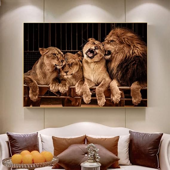 Canvas Painting Black and White African Lion Family Animal Pictures Living Room for Wall Canvas Pictures Art Prints Modern Bedroom Living Room Decoration Without Frame (A 70 x 100 cm)