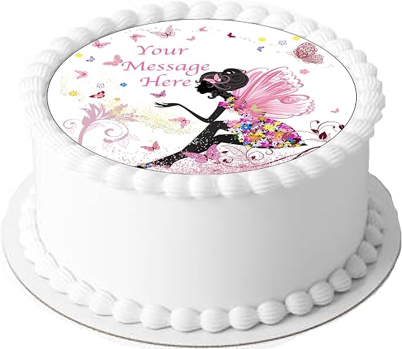 A4 Edible Decor Icing Sheet PERSONALISED Flower Fairy Fantasy 7-8" Circle Cake Topper Decoration - Great for larger cakes