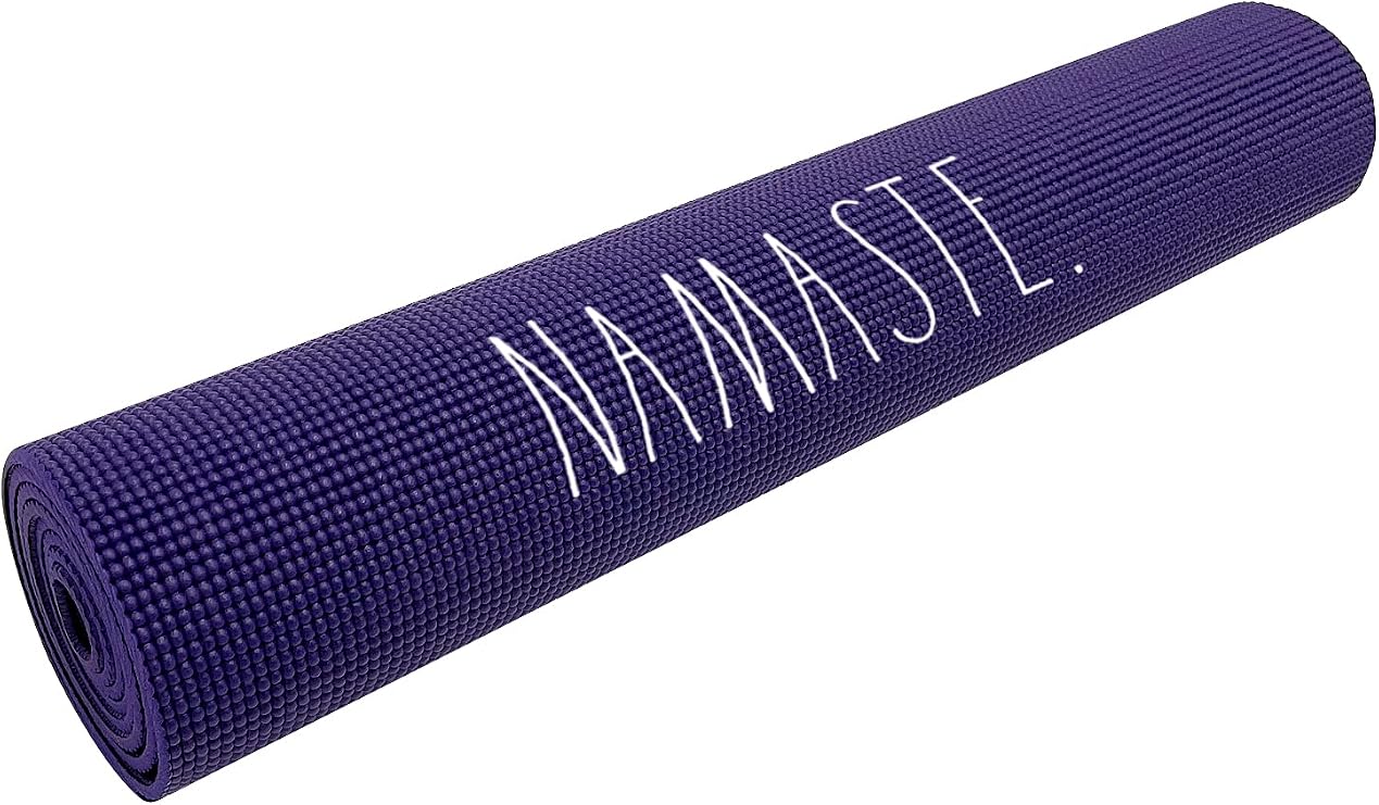 Rae Dunn Yoga Mat - High Density Foam Exercise and Fitness Mat for Workout or Stretching - Dual Sided Non Slip Cushion Grip - Portable, Travel Friendly - Use at Home, Gym, Yoga Studio, Pilates