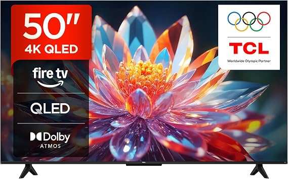 TCL 50T6C-UK 50 Inch QLED 4K HDR TV, Fire TV (Smart TV with Dolby Vision & Atmos, HDR10+, Press & Ask Alexa, 2025 Model) [Energy Class F]
