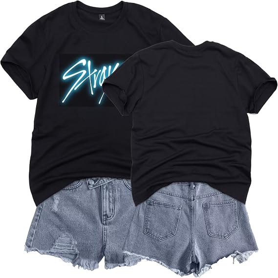 KPOP Women LED Skz Light Up Shirt Sound-Activated Glow in The Dark T-Shirt Felix Bangchan Changbin Hyunjin Merch Shirts