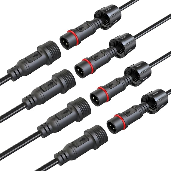 Waterproof Connectors 2 Wire,18AWG Male Female Plug LED Connector with 2Pin Waterproof Connectors,IP68 20CM Extension Cable for Car, Truck, Boat,LED Strip Lights,(4Pairs)