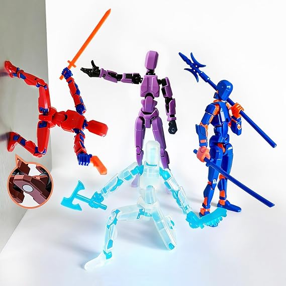T13 Action Figure Model Set: 4 Pack Titan Lucky Dummy 13 with Magnetic Feet Assembly Completed Multi-Jointed Movable Pre-Assembled Figures Display Ornaments Birthday Gifts for Model Lover Collectors
