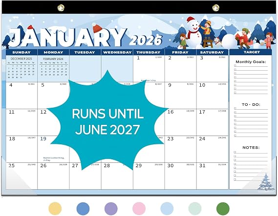 Desk Calendar 2026, 18 Months Calendar Runs from January 2026 to June 2027 - Large 17" x 12" Desktop/Wall Monthly Calendar for Home School, or Office