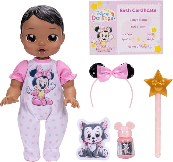 Disney Darlings 13-Inch Interactive Baby Doll Magical Lights, Sounds, Music & Wand Minnie-Inspired Nurturing Doll with Accessories Multiple Skin Tones, Eye Colors Ages 2 and Up