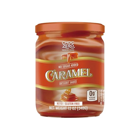 ChocZero Keto Caramel Sauce, No Sugar Added, No Artifical Sweeteners, Low Carb Dessert & Coffee Topping, Gluten Free, 12 oz Jar