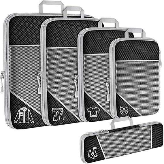 5 Set Compression Packing Cubes, Luggage Clothes Storage Gifts, Luggage Organizer Bags for Travelers, Airplane Cruise Car Train