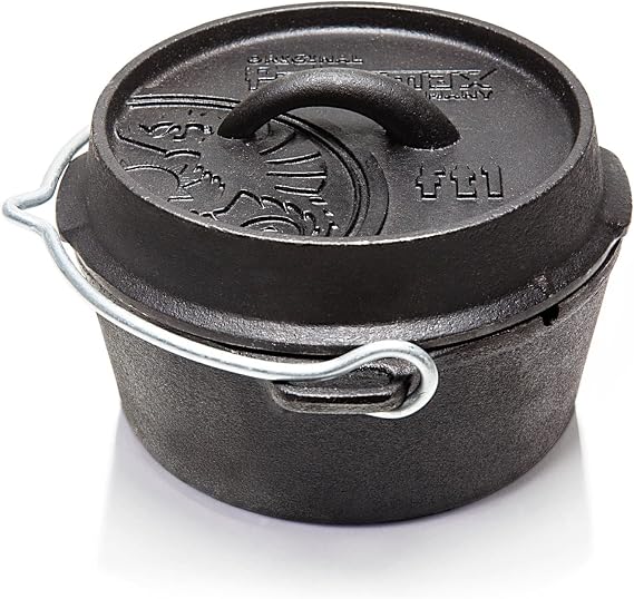 Petromax Cast Iron Dutch Oven for Cooking or Baking Outdoors Over a Campfire or in the Home Kitchen, Pre-Seasoned Cookware Conducts Heat Evenly, Flat Base