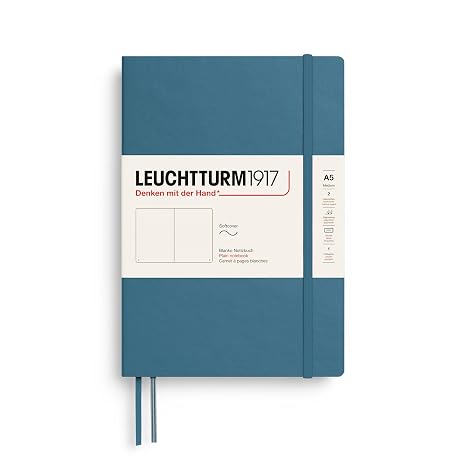 LEUCHTTURM1917 - Notebook Softcover Medium A5-123 Numbered Pages for Writing and Journaling (Stone Blue, Plain)