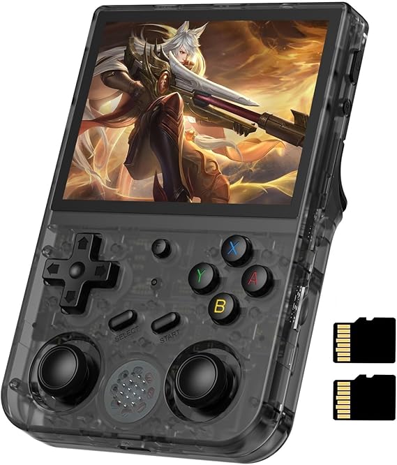 Anbernic RG353V Retro Handheld Game Console , Dual OS Android 11 and Linux System Support 5G WiFi 4.2 Bluetooth Moonlight Streaming TV Output 64G SD Card 4452 Games (RG353V-Transparent Black)