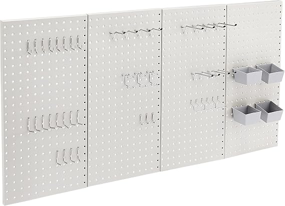 Amazon Basics Rectangular Metal Pegboard Kit, 48 Pieces, Grey