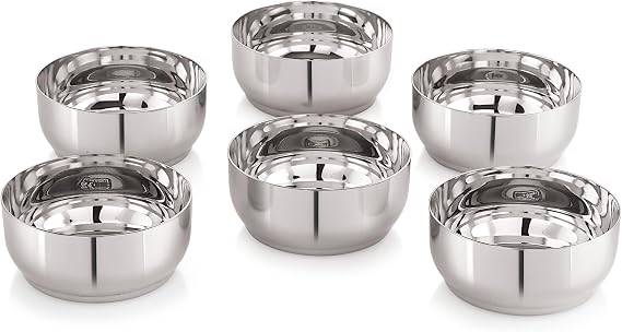 Priya Stainless Steel Heavy Gauge Solid Bowls (Ruby Bowl) (Large Silver)