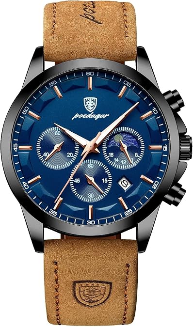 Poedagar Sports Classic Men Quartz Watch Waterproof Chronograph Luminous Date Fashion Man Wristwatch Business Leather Men's Watches Clock
