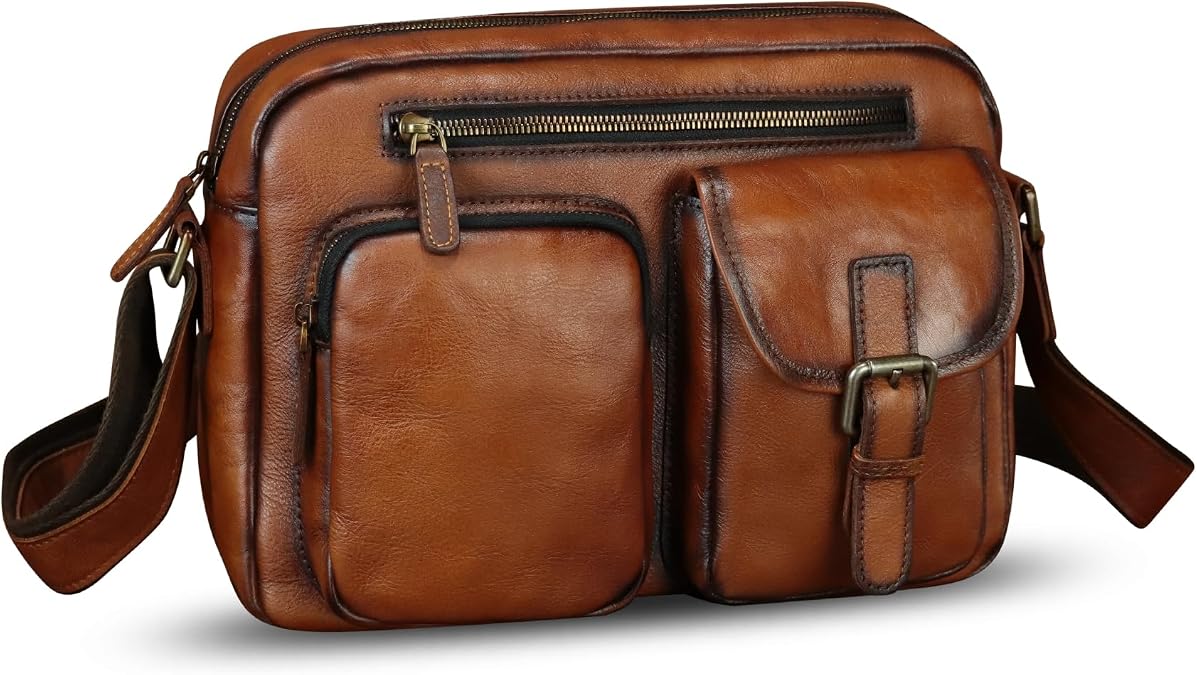 Genuine Leather Messenger Bag for Men Briefcase Vintage Leather Crossbody Shoulder Bag Satchel Purse