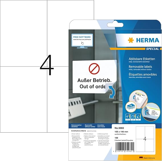 HERMA 5082 Removable labels A4 105x148 mm white Movables/removable paper matt 100 pcs.