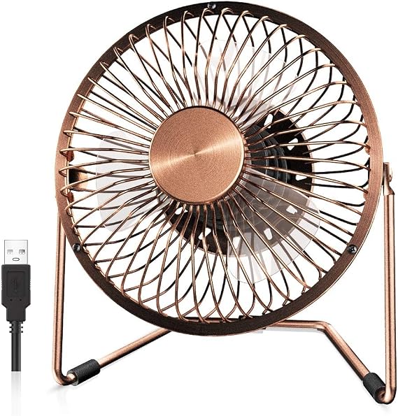 EasyAcc 6 Inch USB Desk Fan, 360Rotation Small and Quiet,Powerful Portable Strong Airflow,Mini Metal Personal Cooling Fan with 2 Speed for Home Office,Bronze(USB POWERED ONLY)