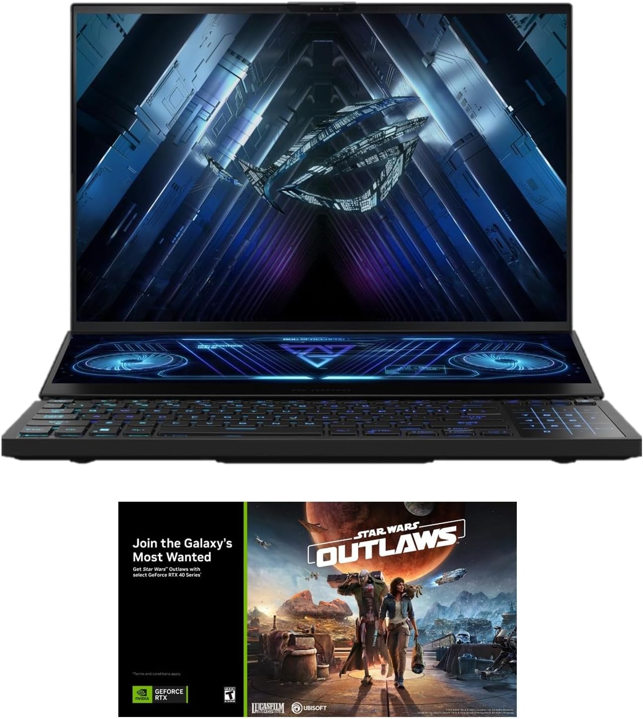 EXCaliberPC 2023 ASUS ROG Zephyrus Duo 16 GX650PY-XS97 Pro Extreme AMD Ryzen 9 7945HX, 32GB RAM, 4TB NVMe SSD, RTX 4090 16GB, 16 QHD 240Hz 3ms, Windows 11 Pro Gaming Laptop