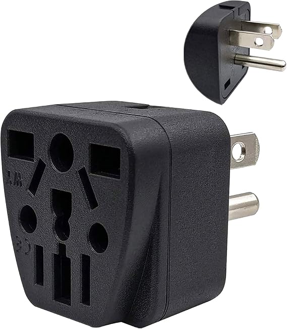 US Travel Plug Adapter EU/UK/AU/in/CN/JP/Asia/Italy/Brazil to USA (Type B), 3 Prong Grounded USA Wall Plug, International Mini Travel Adapter and Converter, Wall Outlet Power Charger Converter Black