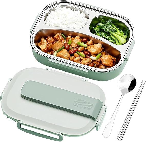 Bento Box Lunch Boxes, 1L Compartment Lunch Box, Stainless Steel Lunch Box -3 Compartments, Leakproof Lunch Boxes with Spoons and Forks, Bento Boxes for Kids/Adults in School, Office & Outdoor