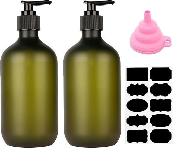 2 Pcs Soap Dispenser, 500ML/17oz Pump Bottle Dispenser, Empty Refillable Shampoo and Conditioner Bottles for Bedroom Kitchen Lotions Washing Up Liquid Dispensers, with Funnel & Stickers
