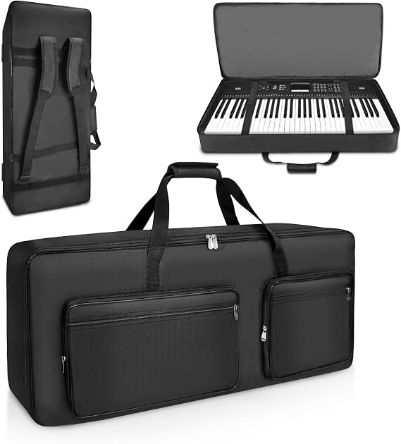 SUNDOY 61 Key Gig Bag for Electric Piano, Keyboard Backpack Case Made from 600D Oxford with 10mm Full Cotton Padding, Lightweight, Durable, Travel (105x15x43.5-cm)