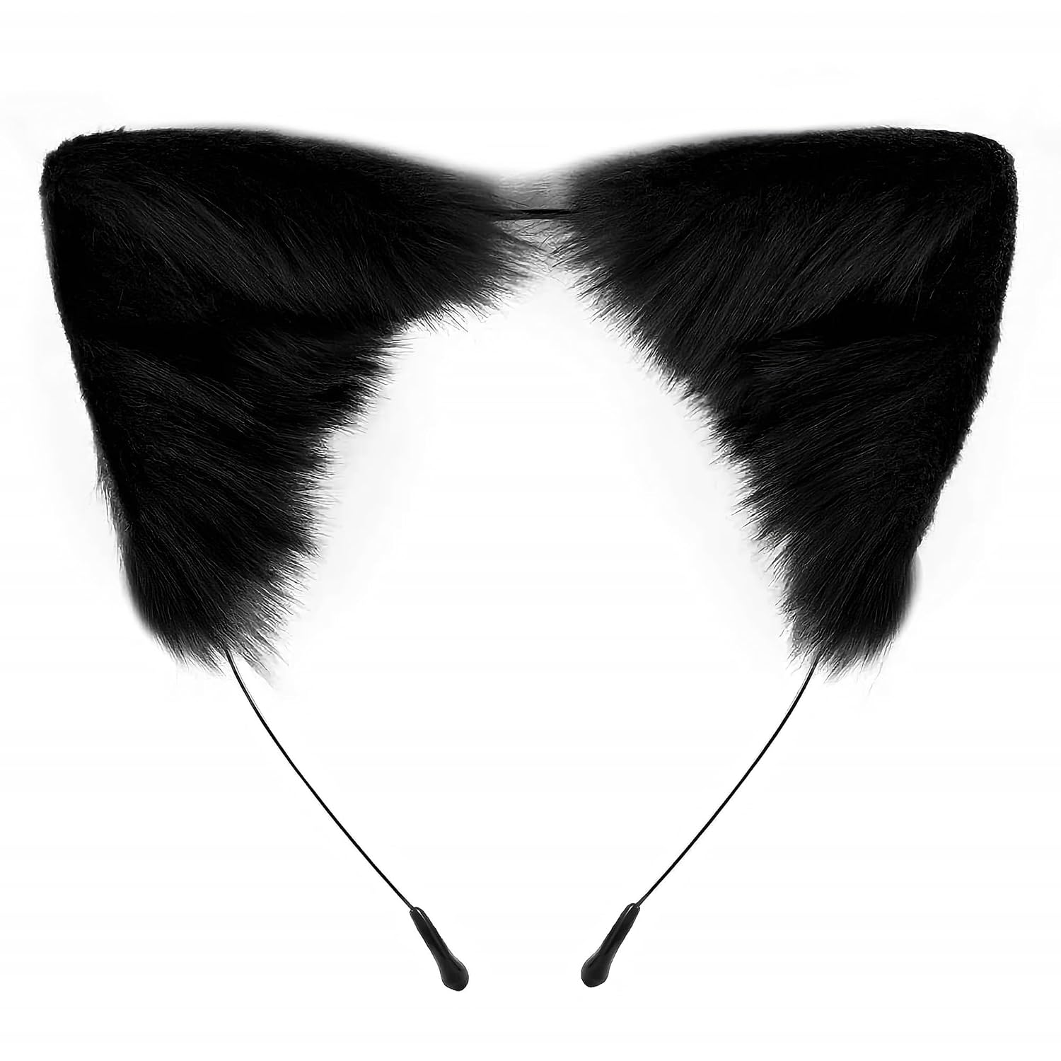 Edoneery Halloween Cat Fox Wolf Faux Fur Ears Headband, Handmade Hair Accessory for Adult Costume Cosplay & Fancy Dress PartiesBlack
