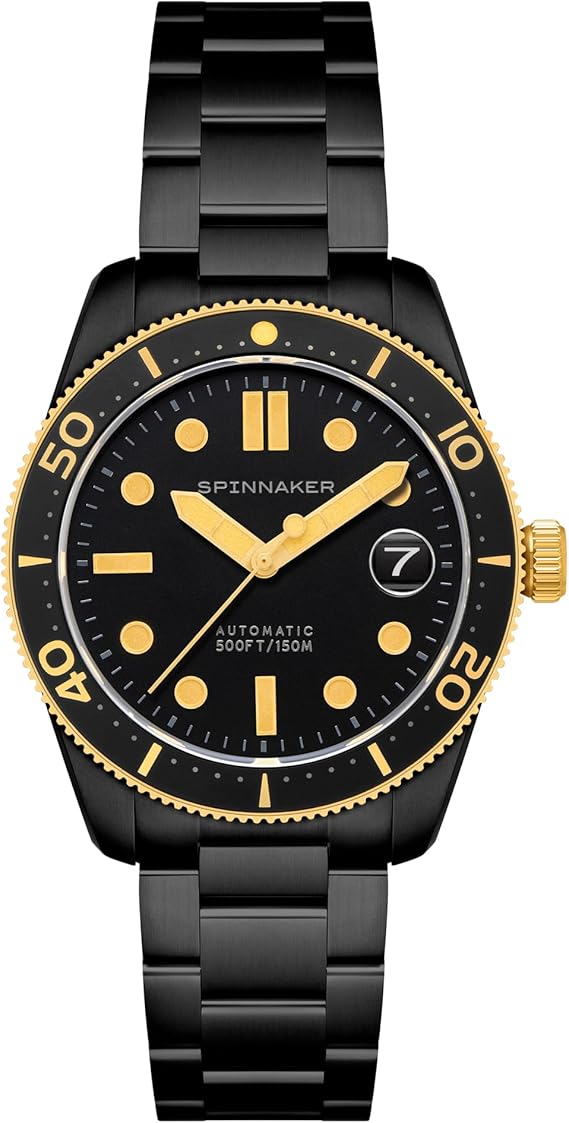 Spinnaker SP-5100-33 Croft Mid Black and Gold Collection Watch Automatic 15 ATM Water Resistant Sapphire Crystal Black Dial Men's [Genuine Product]