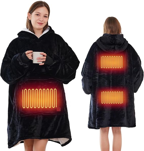 Askyli Wearable Heated Blanket Hoodie, USB Heated Oversized Hooded Blanket Adult 3 Heat Settings, Overheat Protection Cozy Warm Heated Hoodie Blanket Sweatshirt for Women with Sleeves & Giant Pocket