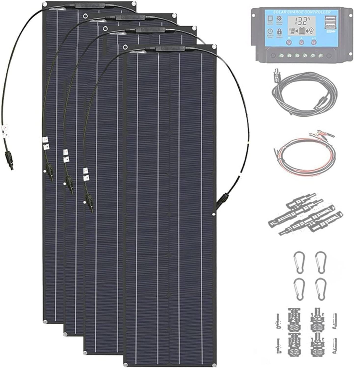 200W400W800W Flexible Solar Panel Kit with 40A Controller - Monocrystalline Solar Panel for RVs, Boats, Sheds and Off-Grid Power Supply - Lightweight and Easy to Install Black-800W