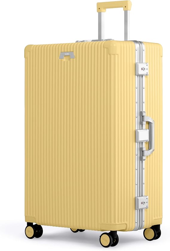 Nobl Travel Zipperless Check In Suitcase - Aluminum Frame, Check In luggage 30.2x20x12 Airline Approved by Noble Travel - Polycarbonate Shell - Dual TSA Locks, 360 Spinner Wheels - Butter Yellow