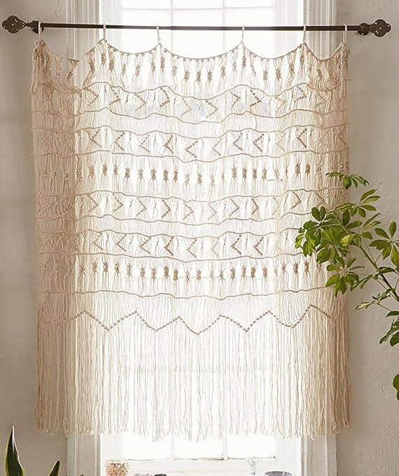 Flber Macrame Curtain Macrame Wall Hanging Macrame Handwoven Boho Wedding Backdrop Kitchen Curtains,52" Wx56 H