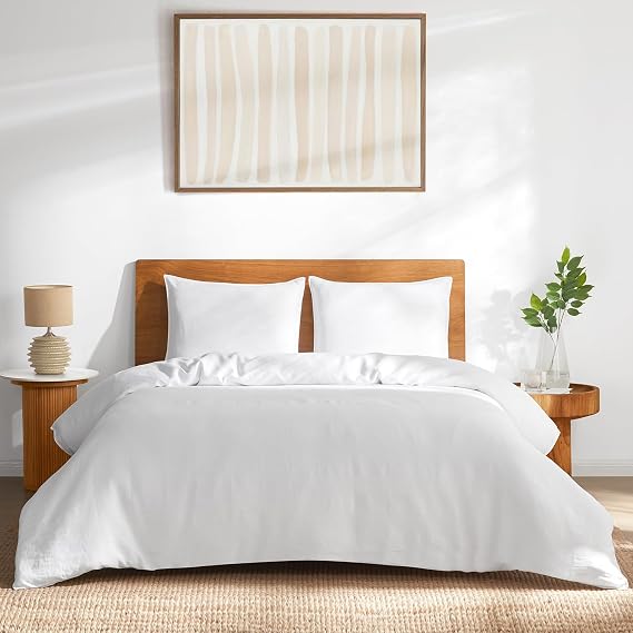 DAPU 100% French Linen Duvet Cover 3Pcs Set, 170GSM Linen Bedding, King | Soft Breathable All-Season for Hot sleepers, Corner Ties & Zipper Closure, French Linen Flax from Normandy, White