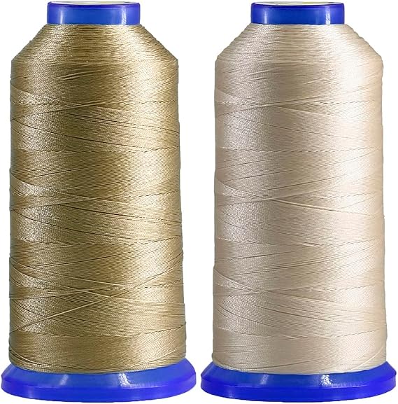 Selric [2400Yards / Beige + Khaki] Pack of 2 Tex 135 Bonded Nylon Thread for Leather Sewing 420D/3 T135#138 Heavy Duty Upholstery Thread for Leather and Other Heavy Fabric | (Beige + Khaki) 26 Colors Available, 420D/3 T135 #138, Heavy Duty Upholstery Thread for Leather and Other Heavy Fabric