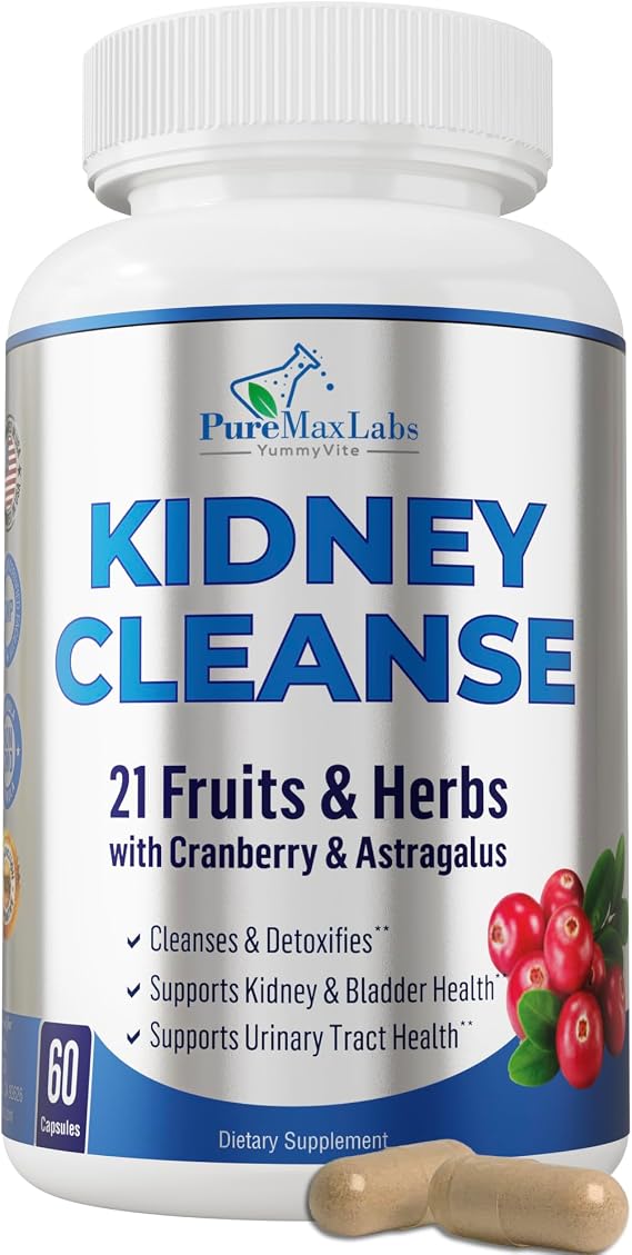 YUMMYVITE Herbal Kidney Cleanse with Cranberry Extract - 21 Fruits & Herbs - Detox & Cleanse Urinary Tract & Bladder Health, Kidney Support (60 Count Pack of 1)