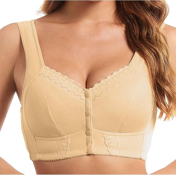 Moona Bra for Senior Women, Front Closure Breathable Wireless Bra, Full Coverage Back Support Non Slip Straps Bras