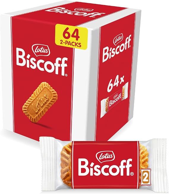 Lotus Biscoff, Caramelised Biscuit, 64 Indivually Wrapped 2 Packs, 128 Biscuits Ingredients from Natural Origins, Vegan, Nut Free Recipe, 0.9kg | Vegan | Naturally Derived Ingredients | No Artificial Flavours or Colorants