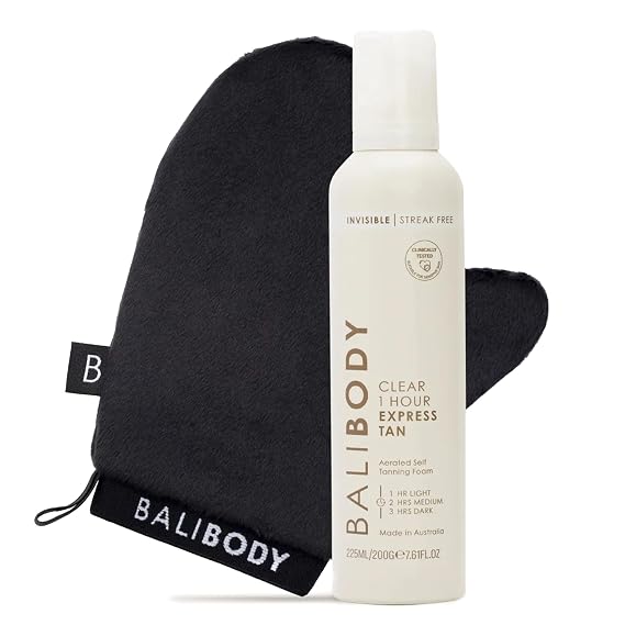 BALI BODY Clear 1 Hour Express Self Tanner with Luxe Tanning Mitt | Fast Acting Natural Bronze Tan with Streak Free Application