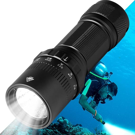 Dive Light Scuba Diving Flashlight, Super Bright Waterproof Torch, 5 Modes Underwater Lights, Scuba & Snorkeling Safety Dive Lights for Night Diving(Black)