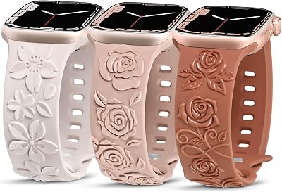 TOYOUTHS 3-Pack Floral Engraved Band Compatible with Apple Watch Bands Women 3840414244454649mm Soft Silicone Dressy Cute Rose Embossed Strap for iWatch Series 11 10 9 8 7 6 5 4 SEUltra 3 2 1