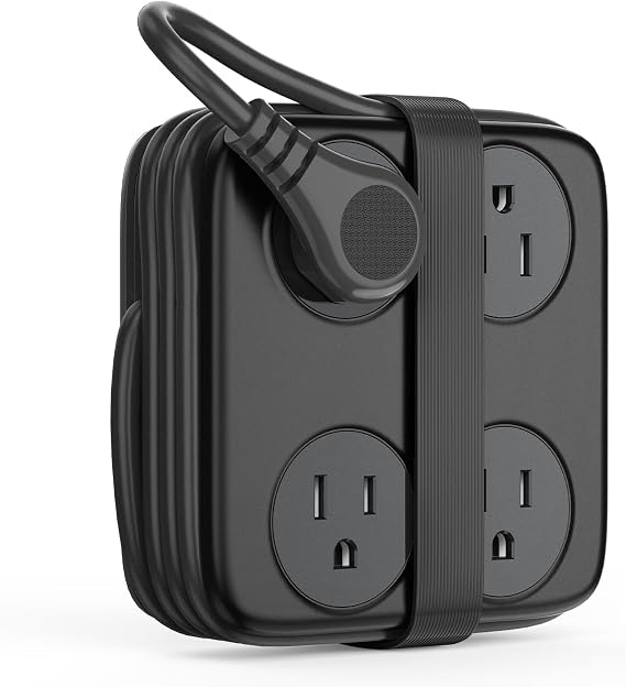 5 Ft Coiled Extension Cord with 8 Outlet & 3 USB Ports