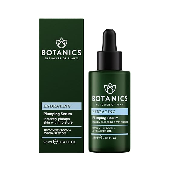 Botanics Hydrating Plumping Face Serum & Moisturizing Oil, 0.84 oz | Fills Fine Lines, All-Day Hydration, Snow Mushroom & Jojoba Oil, Fragrance-Free, Vegan & Cruelty-Free
