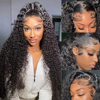 Aomllute Deep Wave Lace Front Wigs Human Hair Wigs for Women 200 Density 13x4 HD Deep Curly Lace Front Wig Human Hair Glueless Lace Front Wig Human Hair Pre Plucked 24 Inch