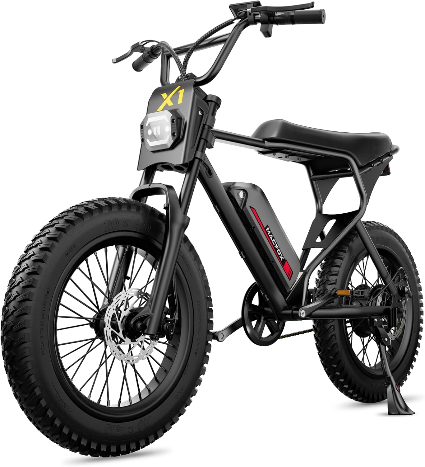 MACFOX Upgrade X1S Electric Bike, Ebike 500W48V10.4Ah, 20 Fat Tire Electric Bicycles Up to 24MPH & 40 Miles with Retro Motorcycle Design, Removable Battery, 50N.m Max Torque Black