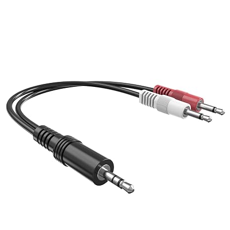 3.5mm Stereo Male to Dual 3.5mm Mono Male Audio Cable Splitter - 1ft, Y Breakout Adapter for Headphone, Speaker