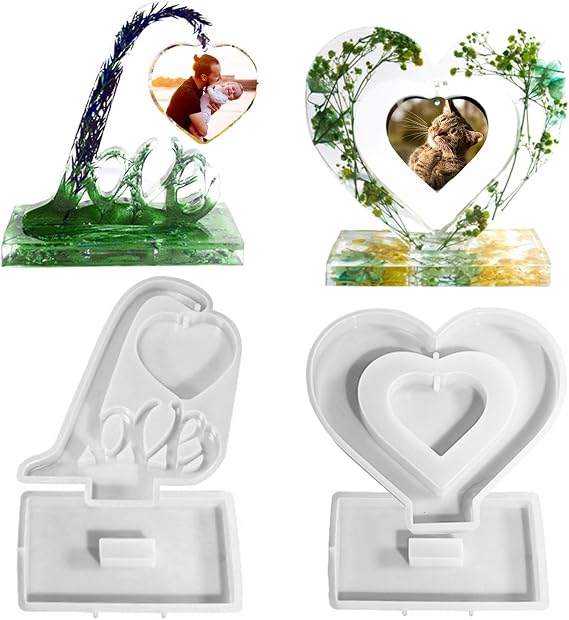 2pcs Picture Frame Resin Mold, Heart Resin Mold for Photo Frame, Large Silicone Molds for Resin Casting, Heart Love Shape Epoxy Mold for DIY Home Decor Resin Floral Art Craft Christmas Gift