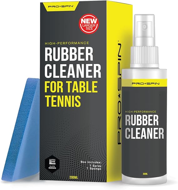 PRO-SPIN Table Tennis Rubber Cleaning Kit - Ping Pong Paddle Cleaner | 200ml Rubber Cleaner & Sponge Included | Eliminate Dirt & Dust | Optimal Spin & Control | Preserve Rubber