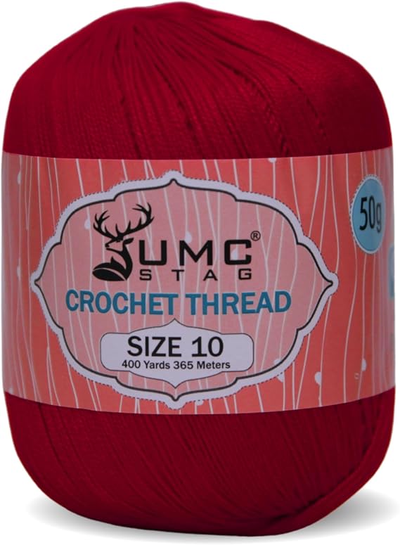 Size 10 Crochet Thread | 100% Combed Mercerized Cotton | Oeko-TEX Certified | 50g Ball 400 Yards | Ideal for Lace, Tatting & Crochet Projects (Red 46, Size 10 Single)