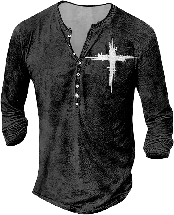 Wolf Graphic Long Sleeve Tshirts for Men V Neck Button Down Casual Henley Shirts Pullover Y2K Trendy Fall Tops