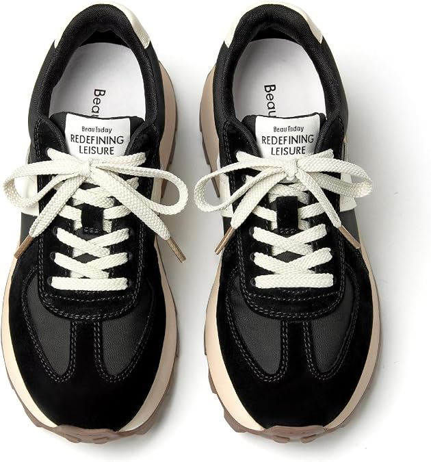 BEAU TODAY Fashion Sneakers for Women Genuine Leather Casual Tennis Shoes Retro Comfortable Non-Slip Wide Walking Shoes